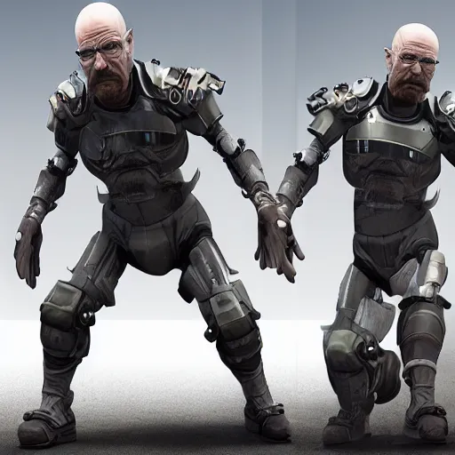 Image similar to Walter White in cybernetic battle armour, 4k octane render, highly detailed, concept art, Ralph McQuarrie