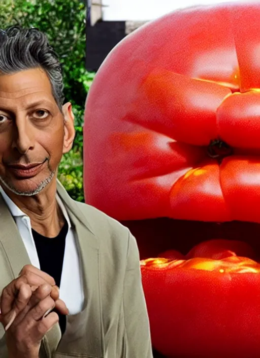 Image similar to jeff goldblum inside a giant tomato, inspired by davis jim