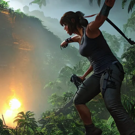 Prompt: alex jones stars in shadow of the tomb raider, video game footage