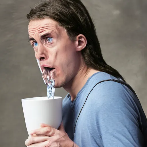 Image similar to face of a frustrated wizard drinking water