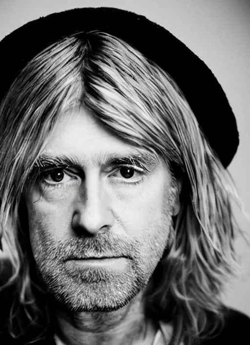 Prompt: DSLR photo portrait still of 55 year old age 55 Kurt Cobain at age 55!!!, 85mm f1.8