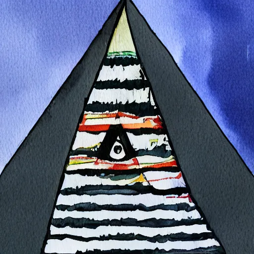 Image similar to George bush dressed as Osama bin laden painting a watercolor pyramid with an eye inside the triangle