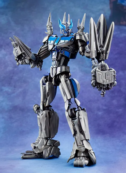 Prompt: transformers decepticon skeletor action figure from transformers : kingdom, symmetrical details, by hasbro, takaratomy, tfwiki. net photography, product photography, official media
