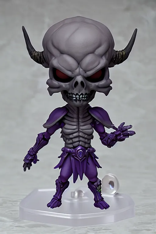 Image similar to nendoroid skeletor, kawaii dark souls boss, detailed, cute, digital concept art, trending on artstation + white skinned diablo concept art demon full body render high resolution photorealistic