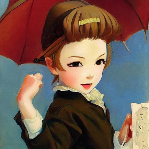 Image similar to cute young anime girl faces, chibi art, painting by j. c. leyendecker, inspired by charles sillem lidderdale,