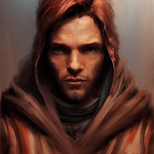 Image similar to portrait of a man by greg rutkowski, jedi knight owen skywalker, messy copper hair, jedi robes, star wars expanded universe, he is about 2 0 years old, wearing jedi robes, highly detailed portrait, digital painting, artstation, concept art, smooth, sharp foccus ilustration, artstation hq