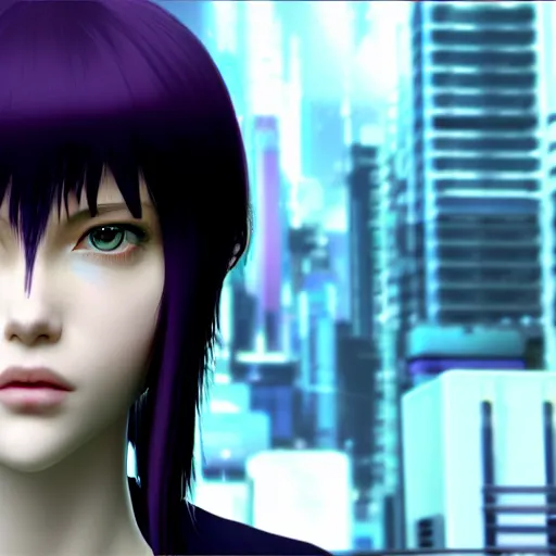 Image similar to « highly detailed, pretty ghost in the shell, photorealistic, enreal engine 5 »