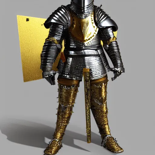 Prompt: knight with armor made of diamond and gold, realistic, clean, detailed