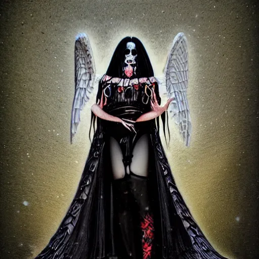 Image similar to candid photographic portrait, goddess of death, by anne stokes