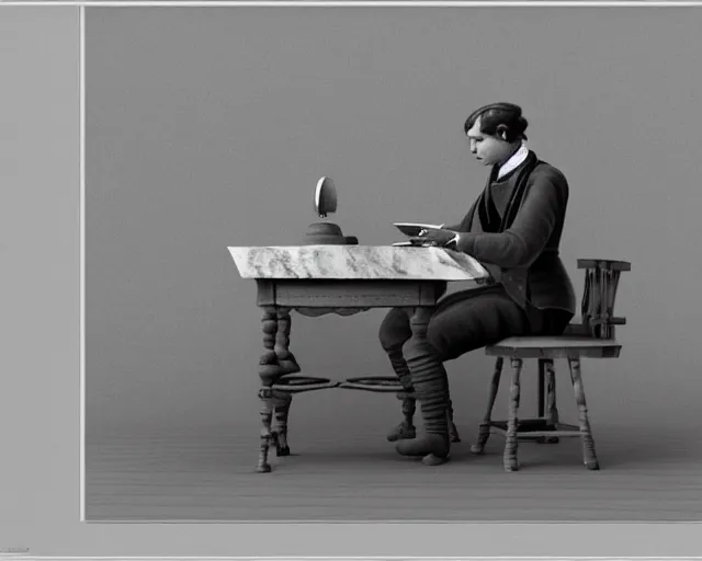 Prompt: an early 1800s photo of someone sitting at a computer making a donut on a computer in blender3d