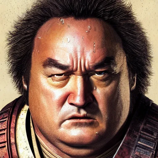 Image similar to UHD hyperrealism photo of Jim Belushi as a samurai warrior, by Antonio Caparo and Todd McFarlane and Greg Rutkowski, UHD, photorealistic correct face, realistic