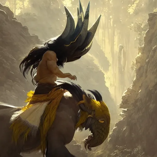 Image similar to Rajang stealing a child, intricate, elegant, sharp focus, illustration, highly detailed, digital painting, concept art, matte, art by WLOP and Artgerm and Greg Rutkowski and Alphonse Mucha, masterpiece