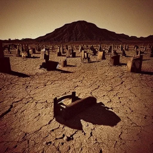Prompt: “ real life skinwalkers in desert graveyard, vivid, realistic, terrifying ”