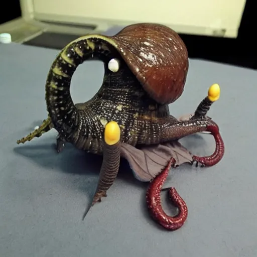 Prompt: snail with the head of count orlok on each tentacle, extremely detailed!!!!