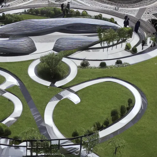 Image similar to a memorial park designed by zaha hadid