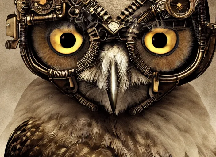 Prompt: a Warrior owl art nuveau, steampunk, symmetry, full frame, cinematic light , unreal engine,