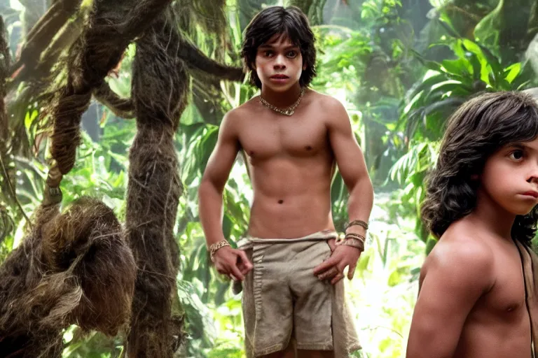 Image similar to young jake t. austin plays mowgli in the live action adaptation of the jungle book, 3 5 mm photography, highly detailed, cinematic lighting, 4 k