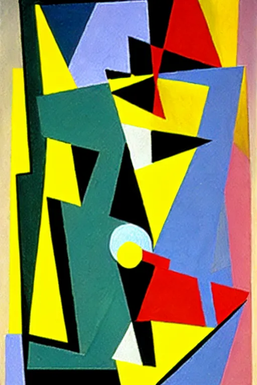 Prompt: complicated machine illusion, synthetic cubism, by pablo picasso