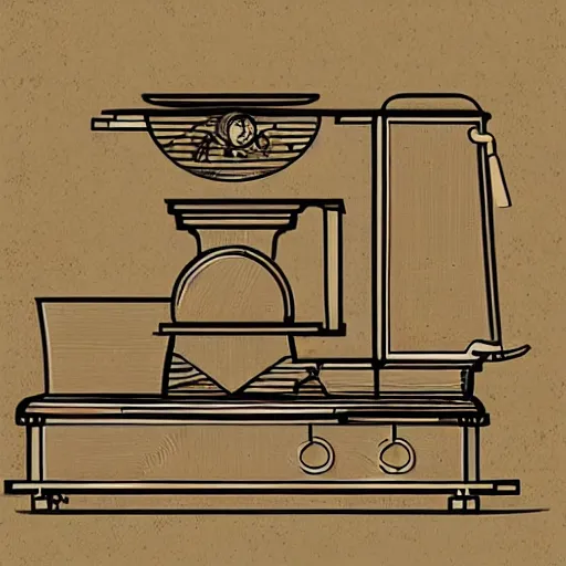 Image similar to a detailed diagram of an Italian biletti coffee maker macchinetta in Japanese illustration style, extreme detail