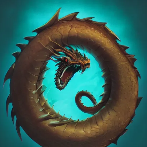 Image similar to Portrait of the Dragon Ouroboros in the style of Disney, angry look, toon aesthetic, stylized, Trending on artstation , HD quality, dramatic light, octane