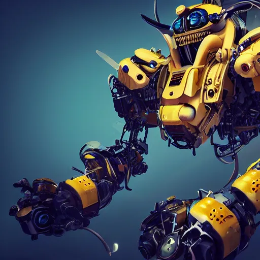 Prompt: mechanical bumble bee cyborg parts ultra detailed, concept art, octane render, volumetric lighting, in style of Beeple