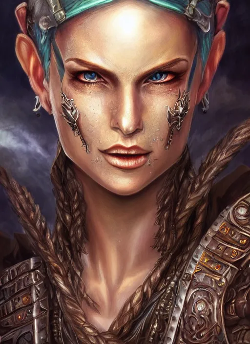 Image similar to a higly detailed airbrush portrait painting of a fantasy character, fantasy portrait, pinterest, baldur's gate, pathfinder, dynamic lighting, ambient lighting, deviantart