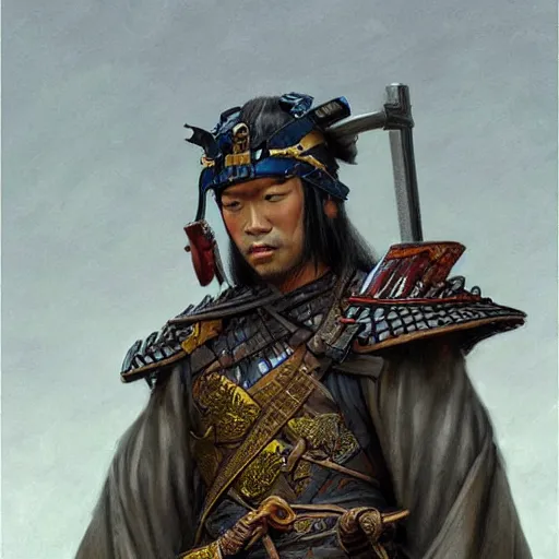 Prompt: ancient samurai warrior as a d&d character, portrait art by Donato Giancola and James Gurney, digital art, trending on artstation