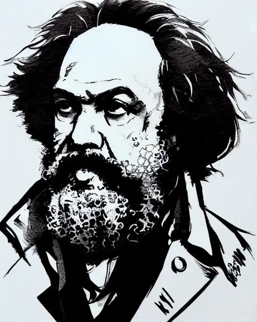 Image similar to portrait of a karl marx, concept art, sumi - e style, artstation, trending, highly detailed, smooth, focus, art by yoji shinkawa