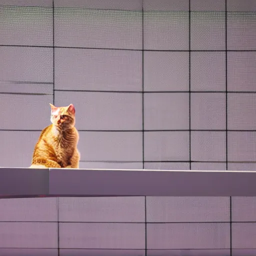 Image similar to ultra hd 8 k photo of a sad cat alone on a big opera stage