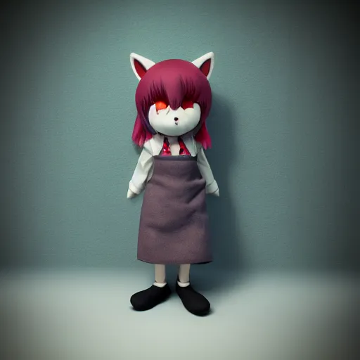 Prompt: cute fumo plush of a foxgirl shop owner, three point lighting, dramatic, anime, vray