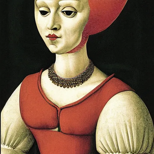 Image similar to portrait of an anthropomorphic flamingo as an italian duchess, sandro bottecelli, 1 5 0 0