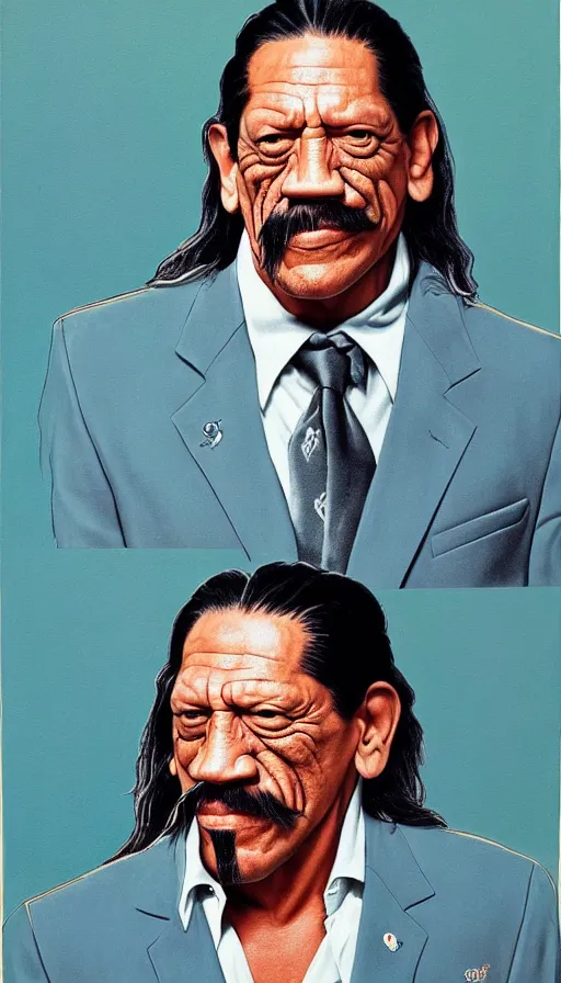 Prompt: danny trejo in a leisure suit. portrait by jean giraud and anton otto fischer