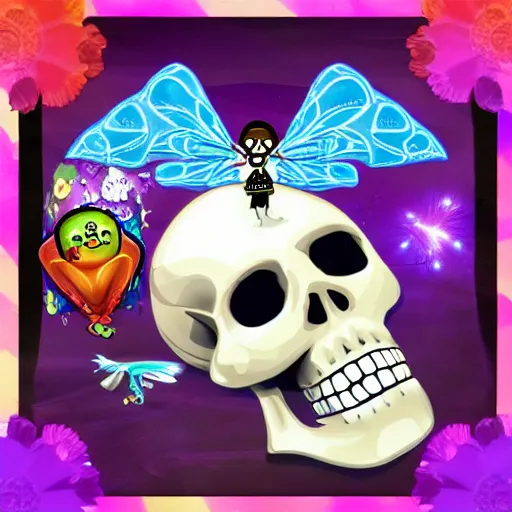 Image similar to emoji skull jigzaw skelet park theme fairy death ruins lord demon