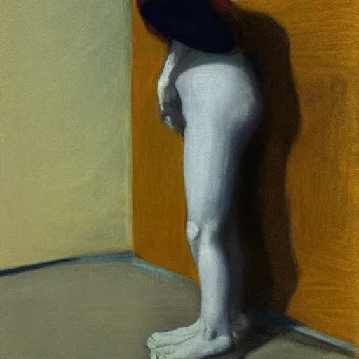 Prompt: “ sad clown in the pose of stanczyk by edward hopper ”