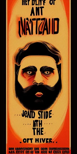 Image similar to very detailed unsettling and dramatic vintage poster of a short bearded hypnotist, with the theme of the nature of reality and the metaverse, very artistic, artstation