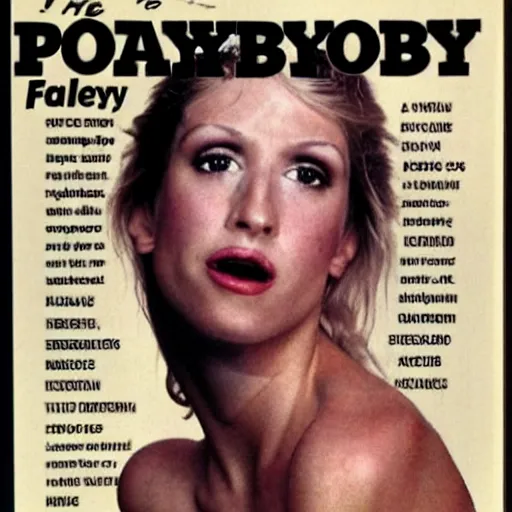 Image similar to the cover of playboy magazine from 1983 with a very ugly woman