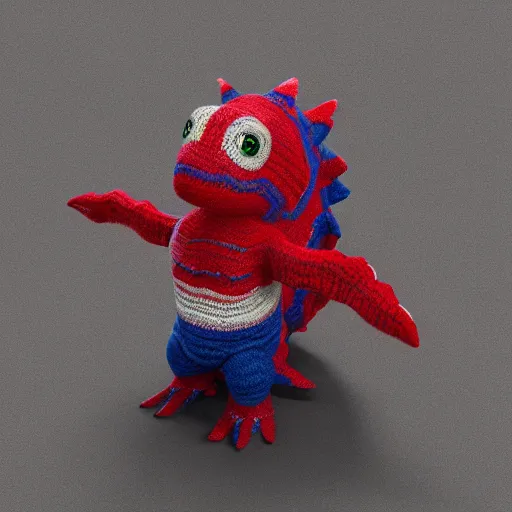 Image similar to super cute dinosaur made out of sweaters and yarn octane rendering vivid cinematic lighting 4 k