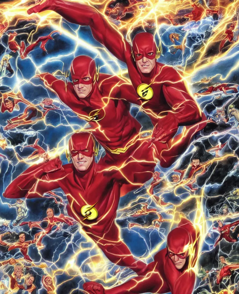 Image similar to The Flash, crisis on infinite earth's, cover art, by Alex Ross and James Gurney