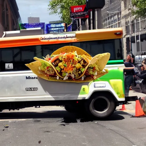 Image similar to a taco monster the size of a car causing chaos downtown