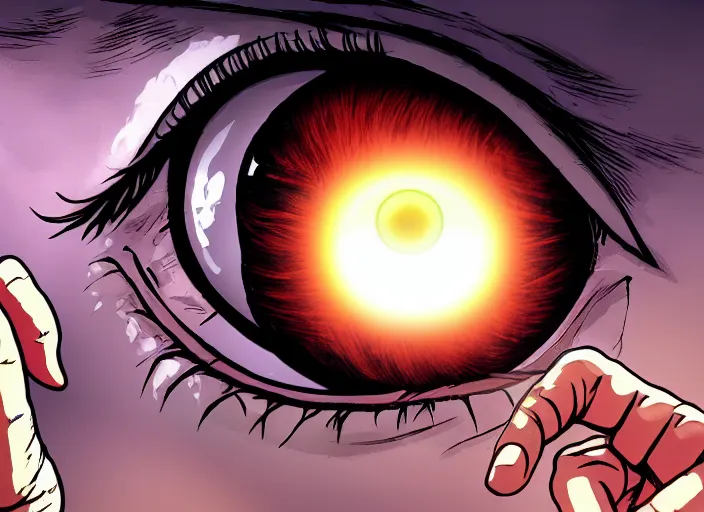Image similar to a giant hand catches an eyeball, berserk, 4 k resolution, comic style ， ultra detailed,