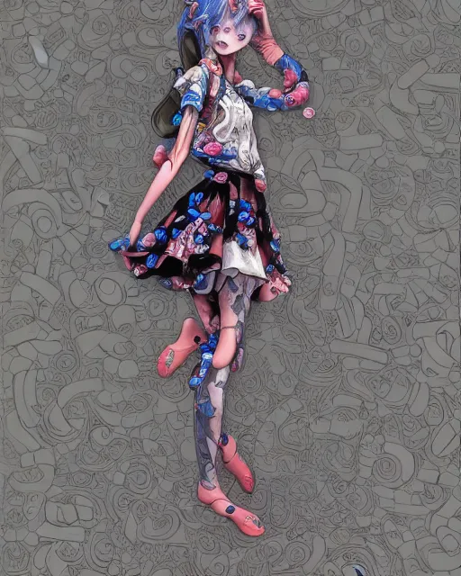 Image similar to james jean isolated deepdream vinyl figure harajuku style boy girl character design, figure photography, dynamic pose, holographic undertones, glitter accents on figure, anime stylized, accurate fictional proportions, high delicate defined details, ethereal lighting