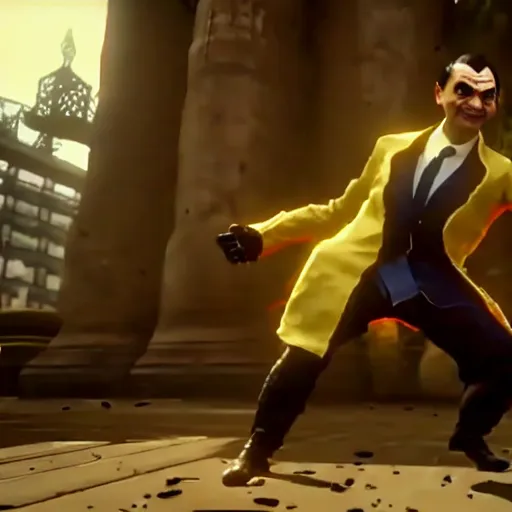 Image similar to mr. bean as a mortal kombat 1 1 fighter. fatality, brutality, finish him, unreal engine 5