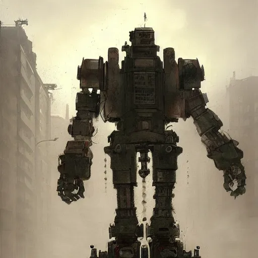 Image similar to gigantic industrial mecha hitler, dense fog, steampunk, jakub rozalski