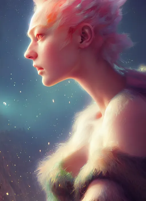 Image similar to aurora, half the world away, au naturel, hyper detailed, digital art, trending in artstation, cinematic lighting, studio quality, smooth render, unreal engine 5 rendered, octane rendered, art style by klimt and nixeu and ian sprigger and wlop and krenz cushart
