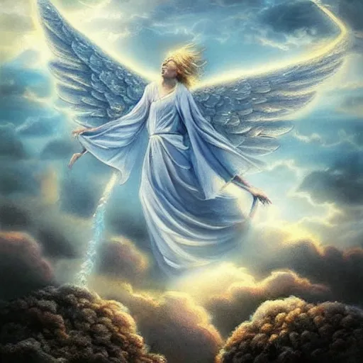 Prompt: angels in the sky, artistic, epic, detailed, realistic, point of view,