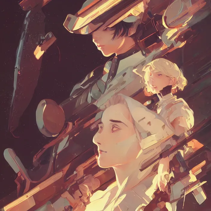 Image similar to anime portrait yor forger, futuristic science fiction, mucha, hard shadows and strong rim light, art by jc leyendecker and atey ghailan and sachin teng