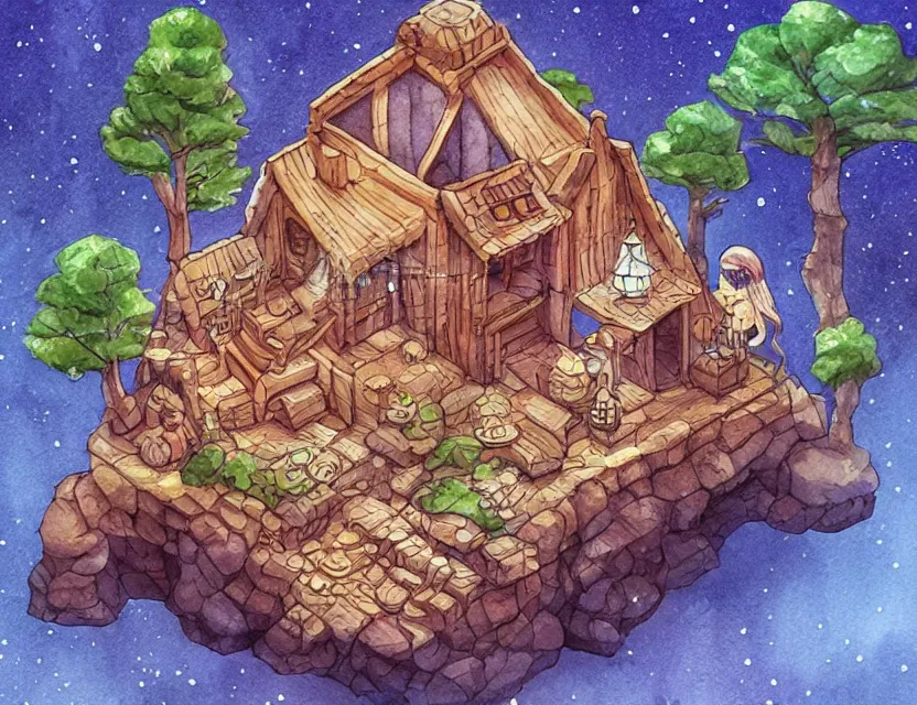 Prompt: cute and funny, a magicians cabin carved into a mountain, centered award winning watercolor pen illustration, isometric illustration by chihiro iwasaki, tiny details by artgerm and watercolor girl, sharply focused