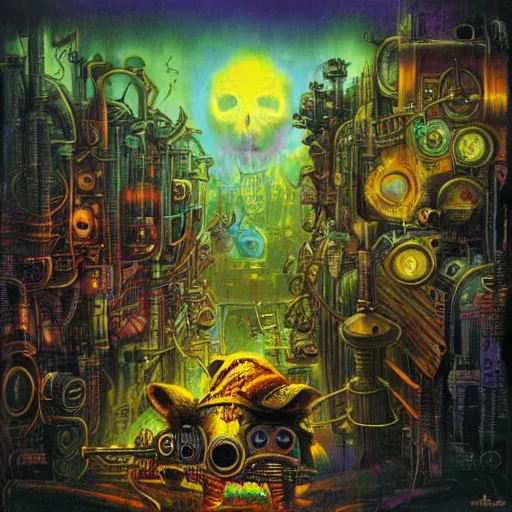 Image similar to steampunk rat, acid, 303, psychedelic, by paul lehr, cd cover