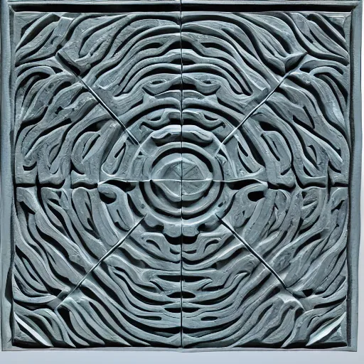 Prompt: serpentine maze, fine details, carved soapstone relief paneling white and pale blue