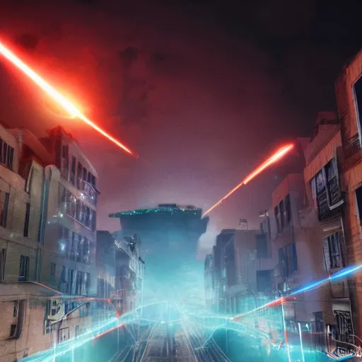 Prompt: homelander from the boys destroying an entire city with laser eyes, cinematic quality, ultra photo realistic